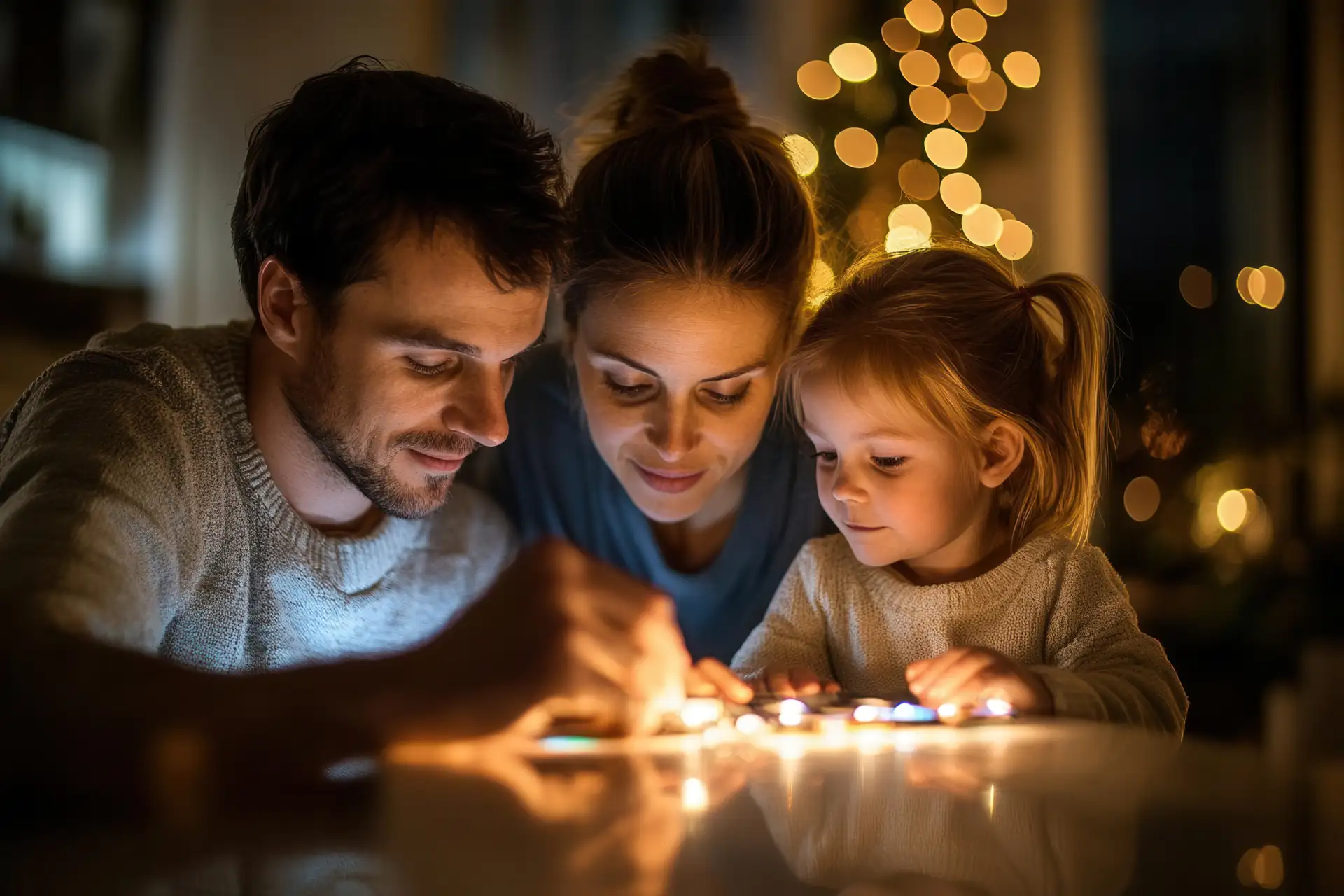 Famiglia intorno a una fonte energetica